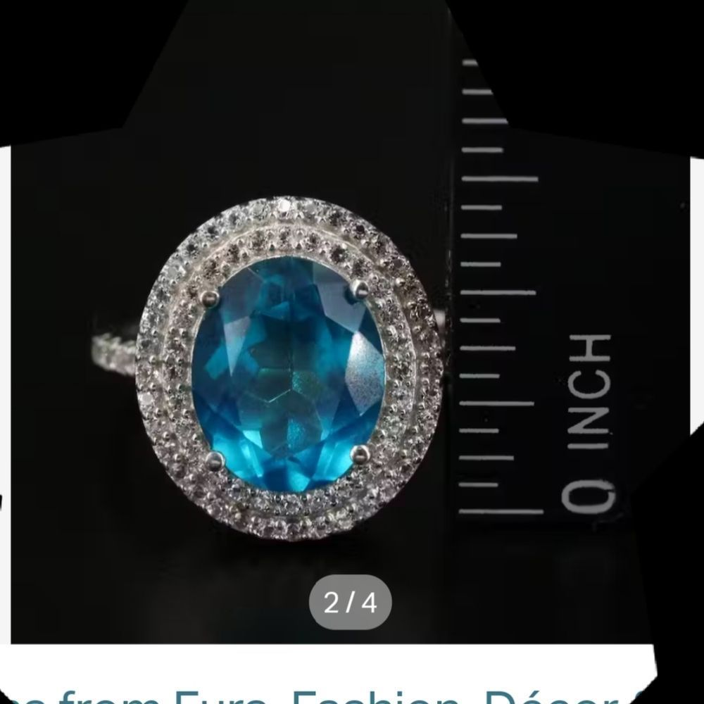 Sterling Silver Genuine Blue Topaz Double Halo Ring - Picture 3 of 6